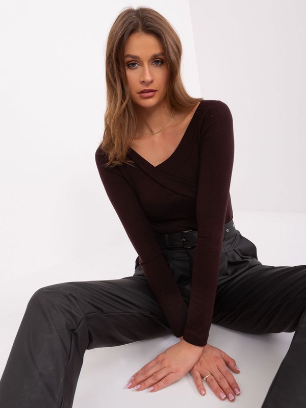 Fashionhunters Dark brown smooth women's blouse with long sleeves