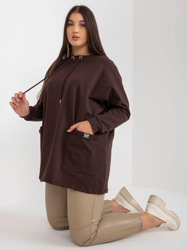 Fashionhunters Dark brown sweatshirt plus size basic with drawstring
