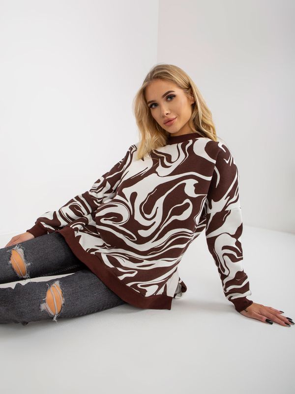 Fashionhunters Dark brown-white oversize sweatshirt with prints