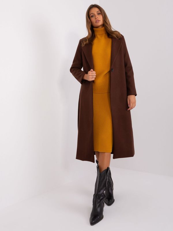 Fashionhunters Dark brown women's coat with belt OCH BELLA