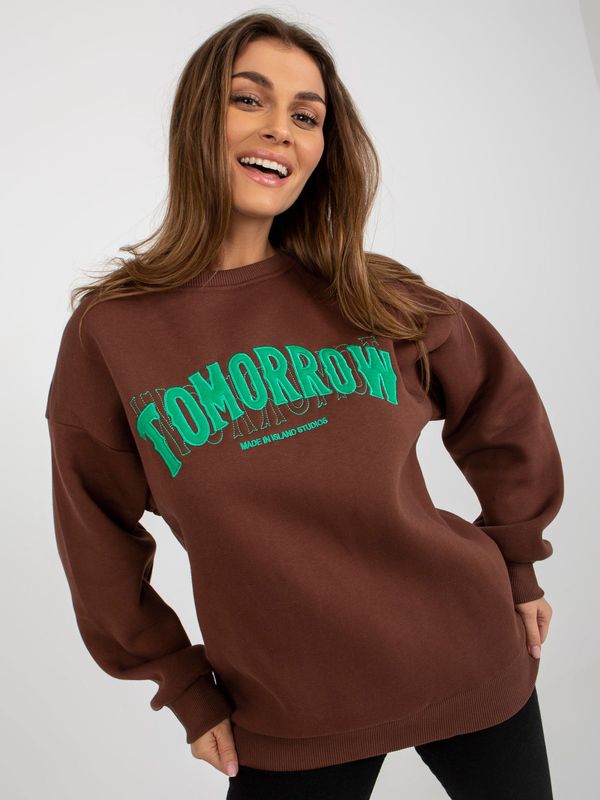 Fashionhunters Dark brown women's hoodie with inscription
