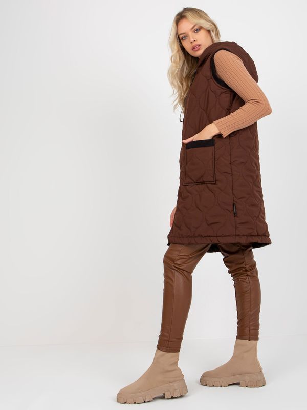 Fashionhunters Dark brown women's quilted vest RUE PARIS with hood