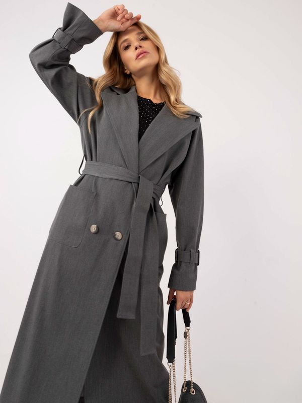 Fashionhunters Dark gray long trench coat with pockets