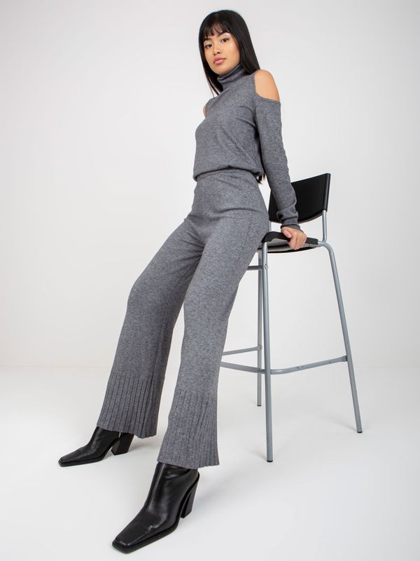 Fashionhunters Dark gray wide knitted trousers with viscose