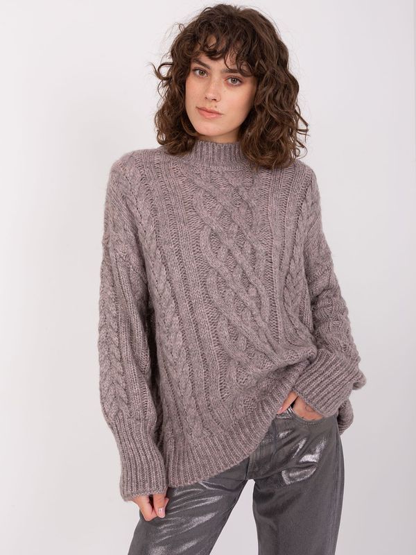 Fashionhunters Dark gray women's sweater with cable knits