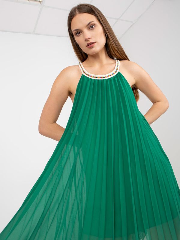 Fashionhunters Dark green airy dress of one size with mini length