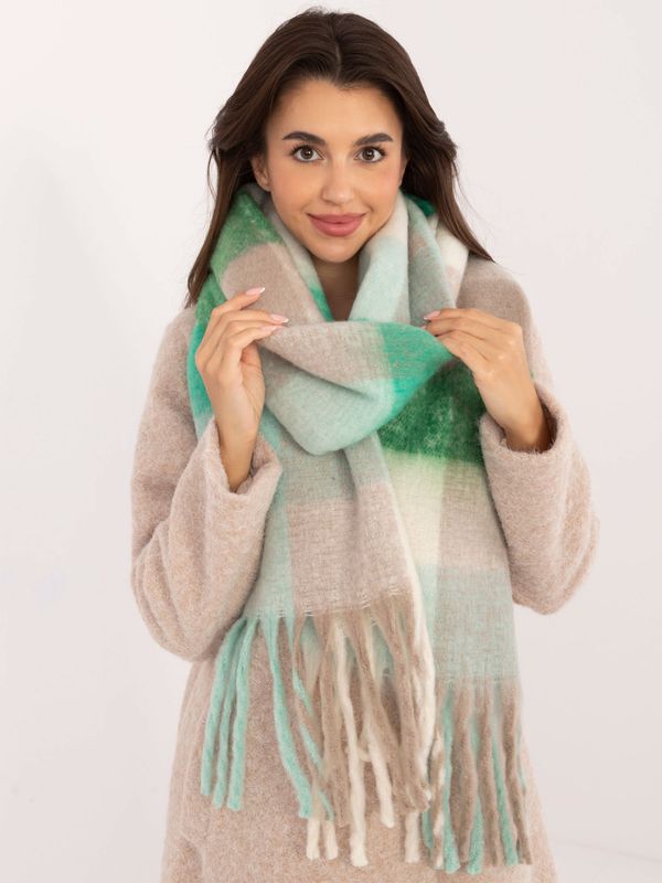 Fashionhunters Dark green and beige checkered winter scarf