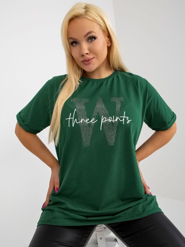 Fashionhunters Dark green blouse plus size with application