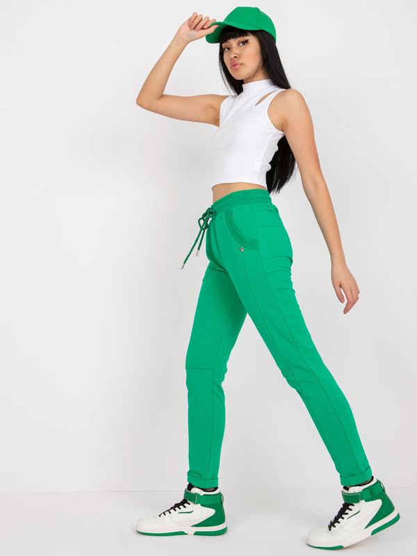 Fashionhunters Dark green cotton sweatpants with high waist