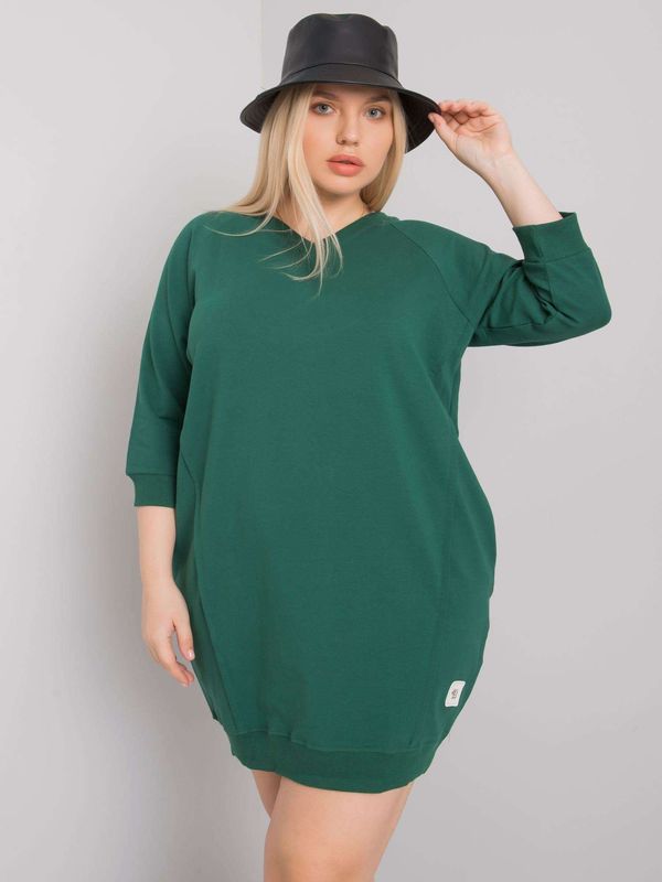 Fashionhunters Dark green dress plus sizes with pockets