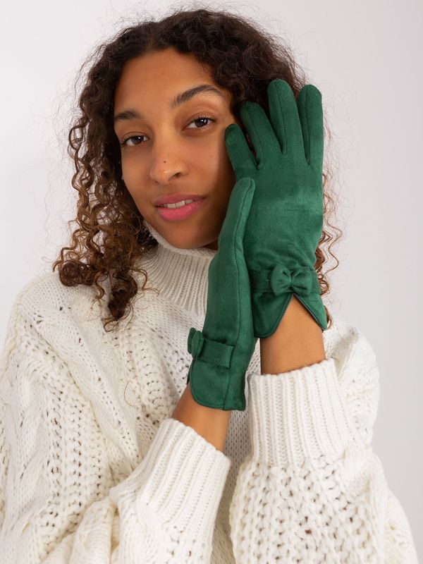 Fashionhunters Dark green elegant gloves with bow