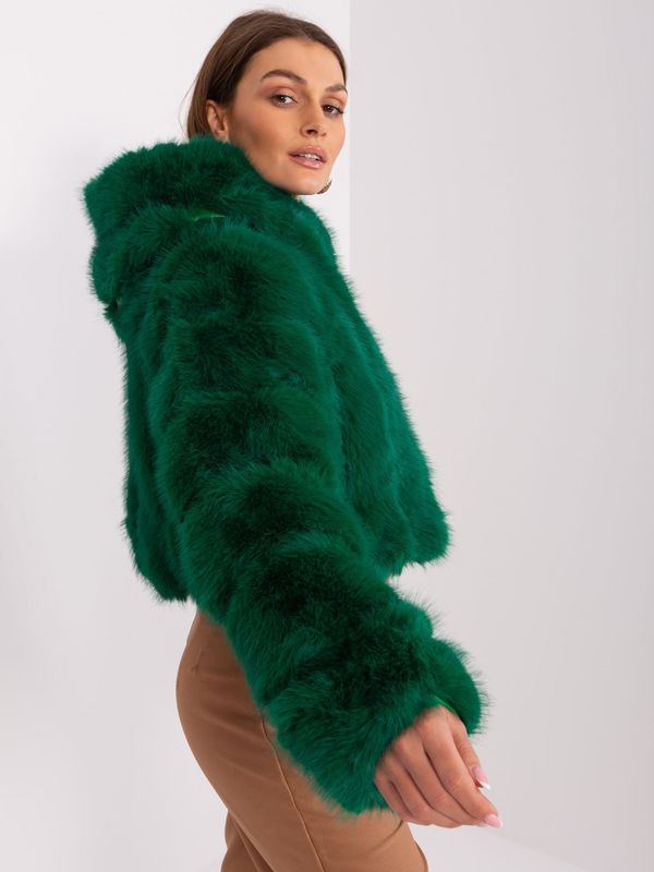 Fashionhunters Dark green faux fur short jacket