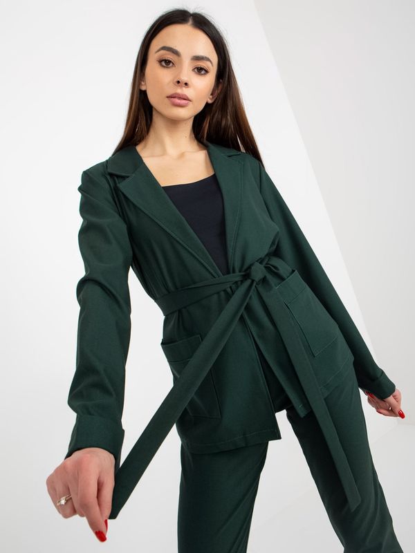 Fashionhunters Dark green jacket with pockets and belt