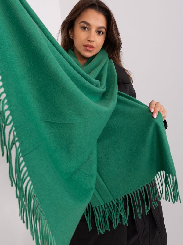 Fashionhunters Dark green knitted scarf with fringe