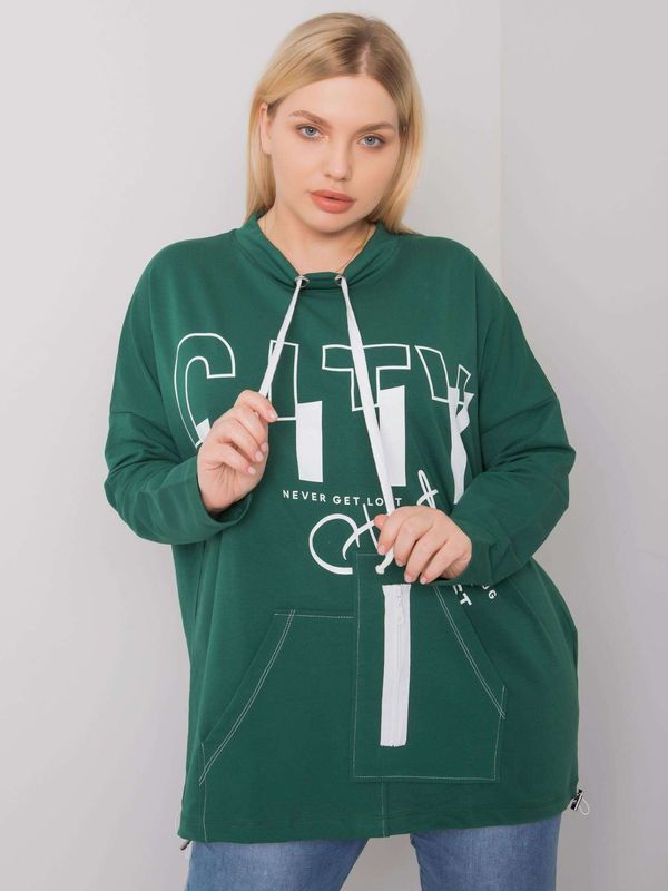 Fashionhunters Dark green larger sweatshirt with printed design and pockets