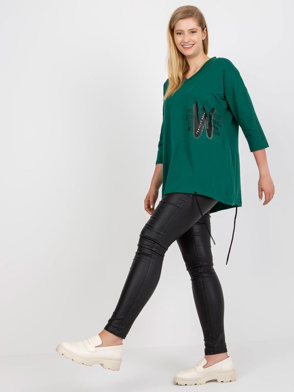 Fashionhunters Dark green long blouse of larger size with 3/4 sleeves