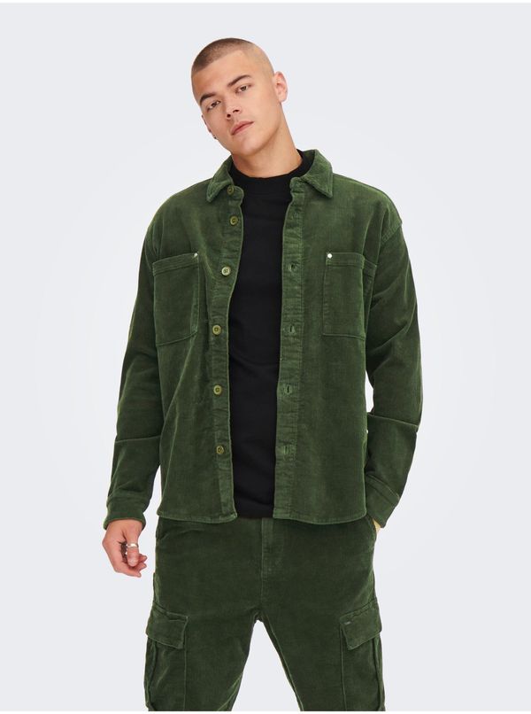 Only Dark Green Men's Corduroy Outshirt ONLY & SONS Track - Men