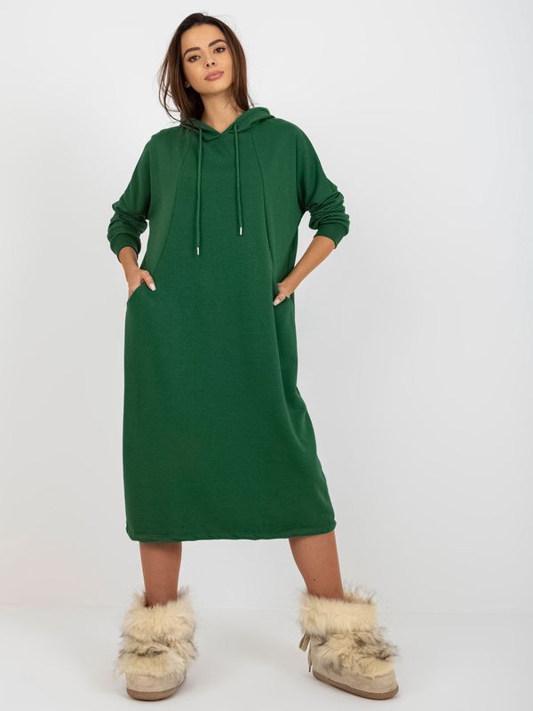 Fashionhunters Dark Green Midi Sports Basic Oversize Dress
