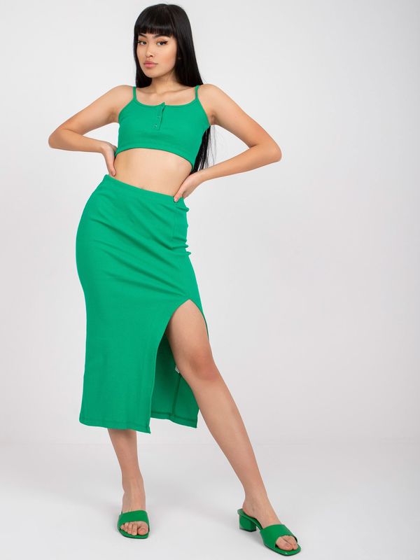 Fashionhunters Dark green ribbed basic set with skirt RUE PARIS