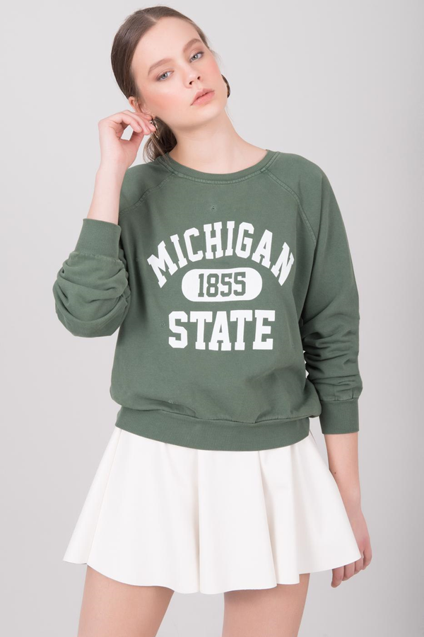 Fashionhunters Dark green sweatshirt with BSL print