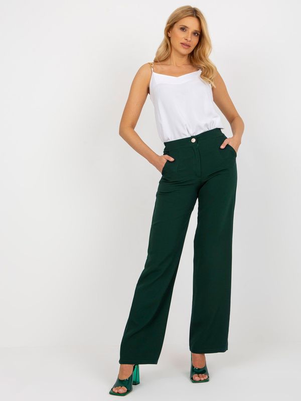 Fashionhunters Dark green wide fabric trousers with pockets