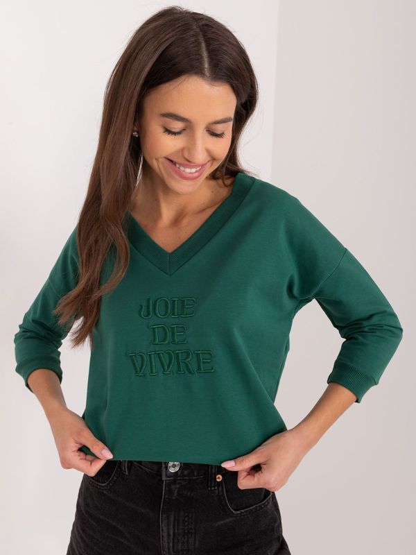 Fashionhunters Dark green women's casual blouse with inscription
