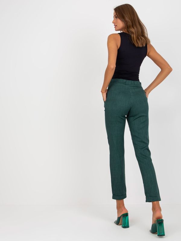 Fashionhunters Dark green women's fabric trousers