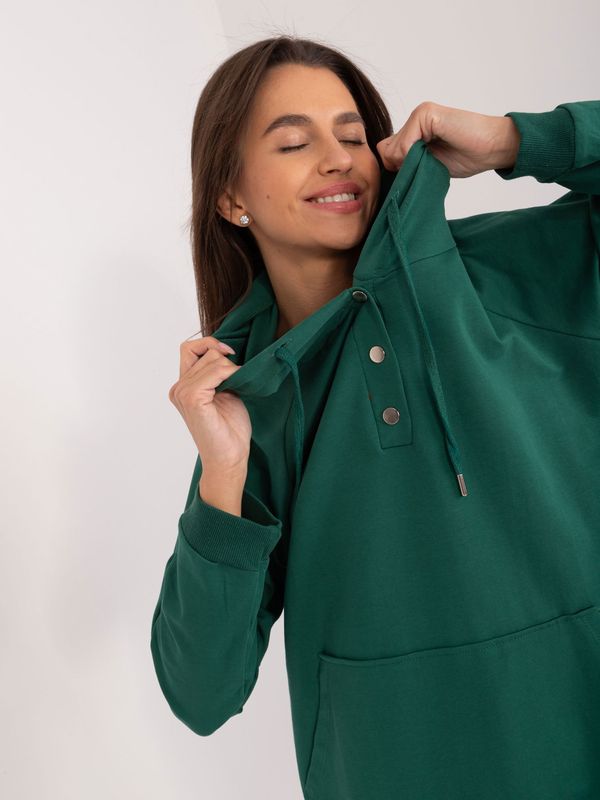 Fashionhunters Dark green women's kangaroo sweatshirt with drawstring