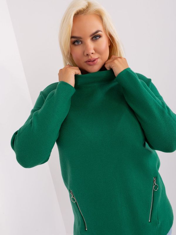 Fashionhunters Dark green women's sweater plus size with zippers