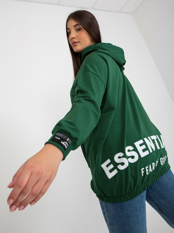 Fashionhunters Dark green zipper sweatshirt plus sizes