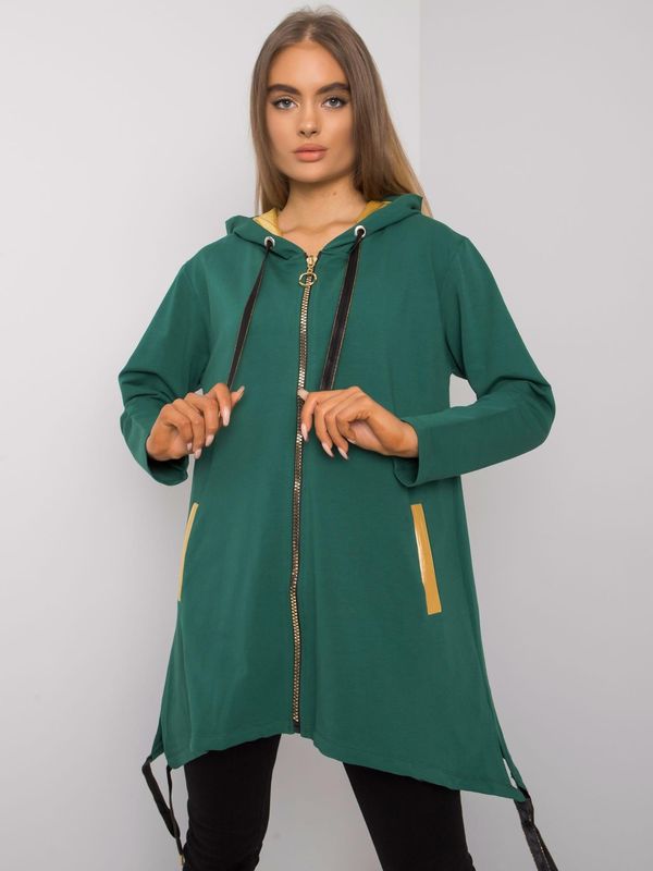 Fashionhunters Dark green zippered sweatshirt with pockets