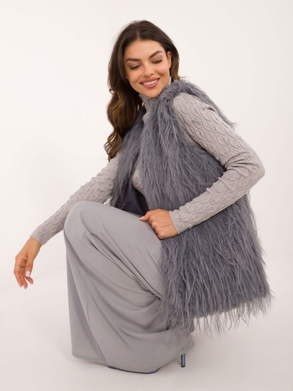 Fashionhunters Dark grey fur vest with hook-and-loop fastening