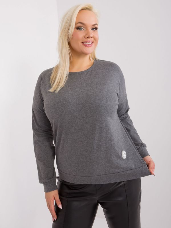 Fashionhunters Dark grey melange cotton blouse larger size