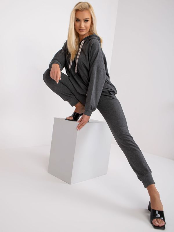 Fashionhunters Dark grey melange cotton tracksuit Alejandra