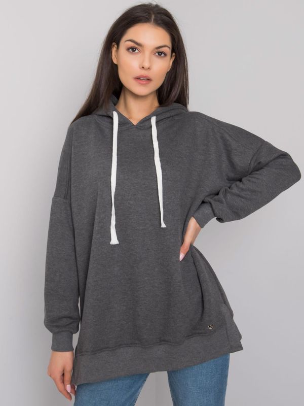Fashionhunters Dark grey melange plain hoodie