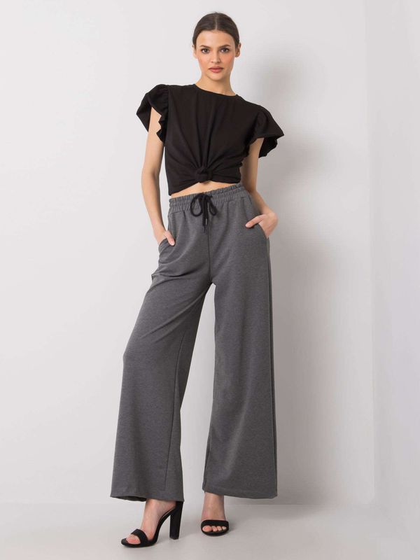 Fashionhunters Dark grey melange wide sweatpants