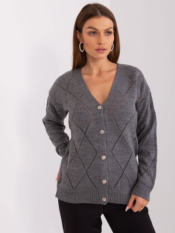 Fashionhunters Dark grey openwork sweater with an admixture of RUE PARIS wool