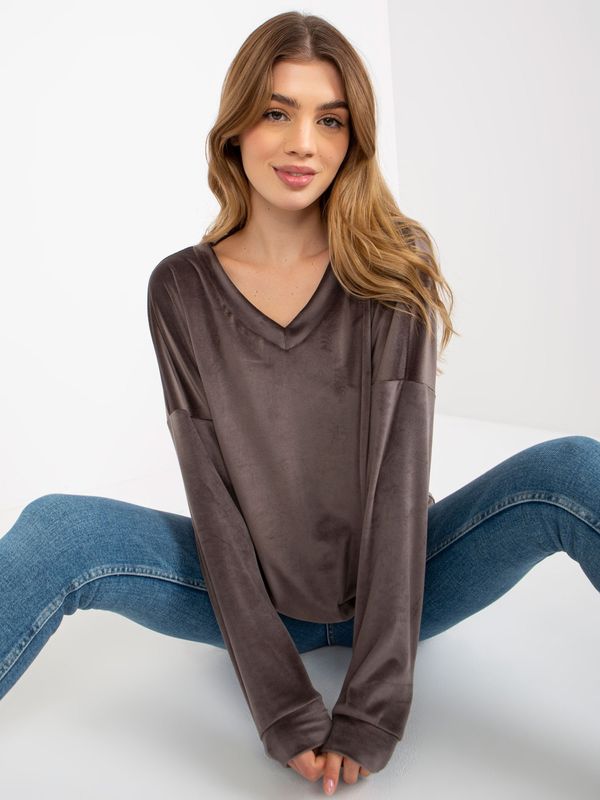 Fashionhunters Dark grey velour sweatshirt with neckline