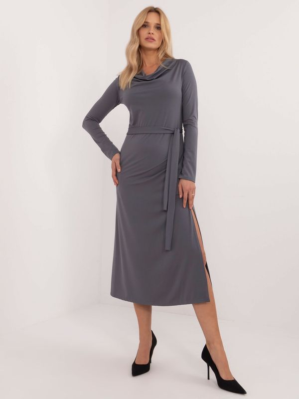 Fashionhunters Dark Grey Viscose Midi Cocktail Dress