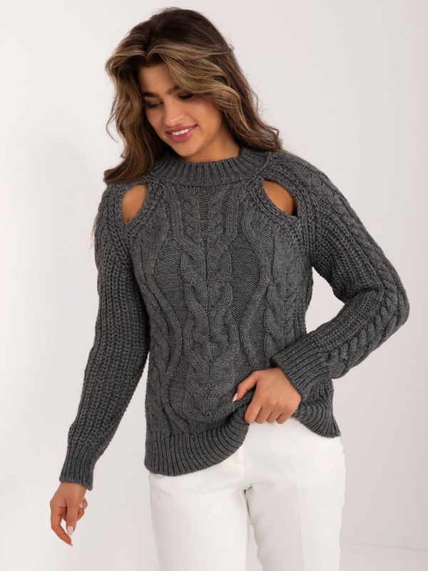 Fashionhunters Dark grey women's knitted sweater