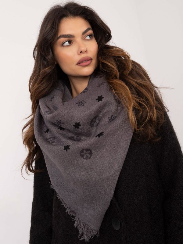 Fashionhunters Dark grey women's scarf with print