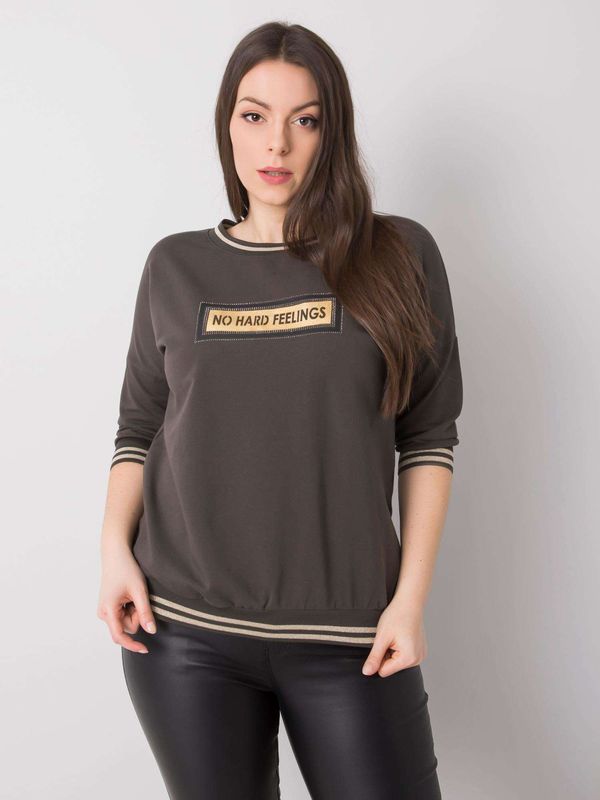 Fashionhunters Dark khaki sweatshirt of larger size with Kendal slogan