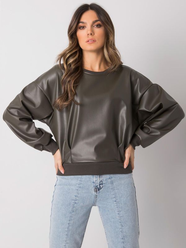 Fashionhunters Dark khaki sweatshirt with an insert made of eco-leather Ancora RUE PARIS