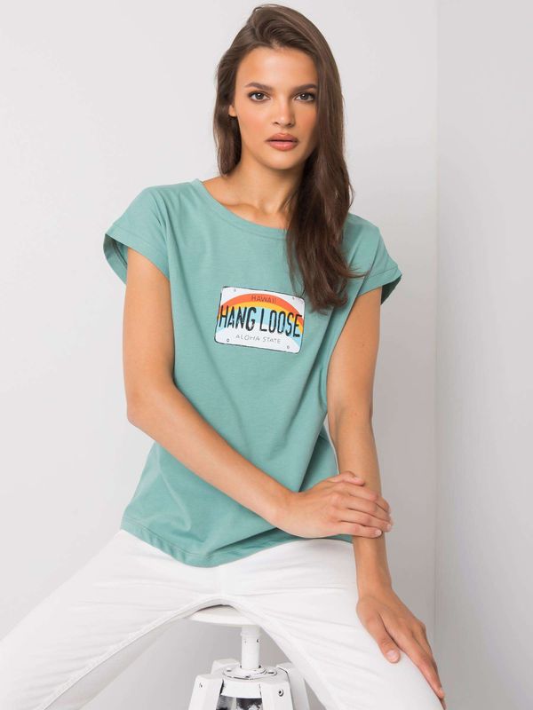 Fashionhunters Dark mint T-shirt with Aloha print