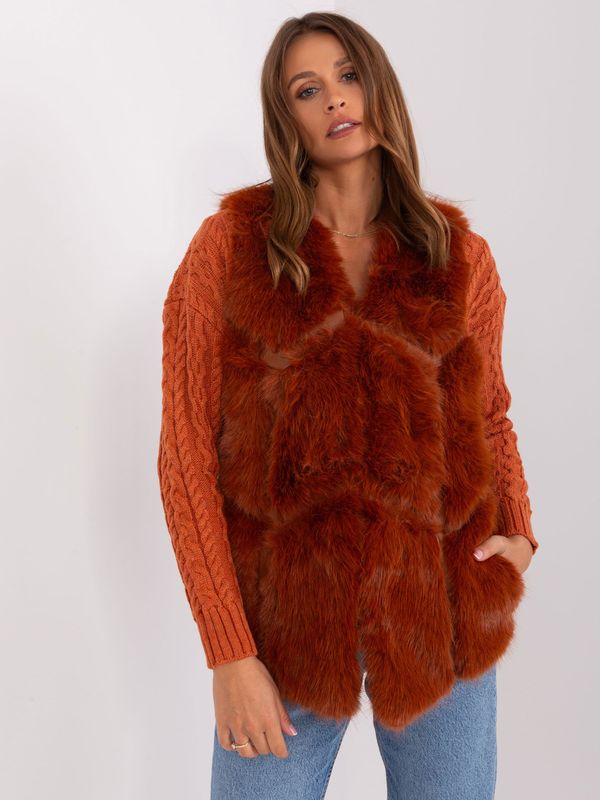 Fashionhunters Dark orange fur vest with lining