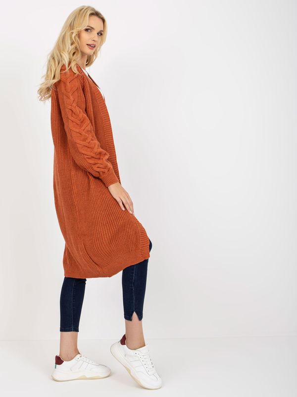 Fashionhunters Dark orange long cardigan without closure RUE PARIS