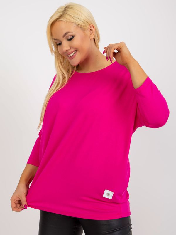 Fashionhunters Dark pink basic blouse with round neckline plus size