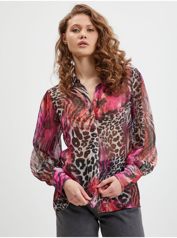 Guess Dark pink Ladies Patterned Shirt Guess Raven - Women