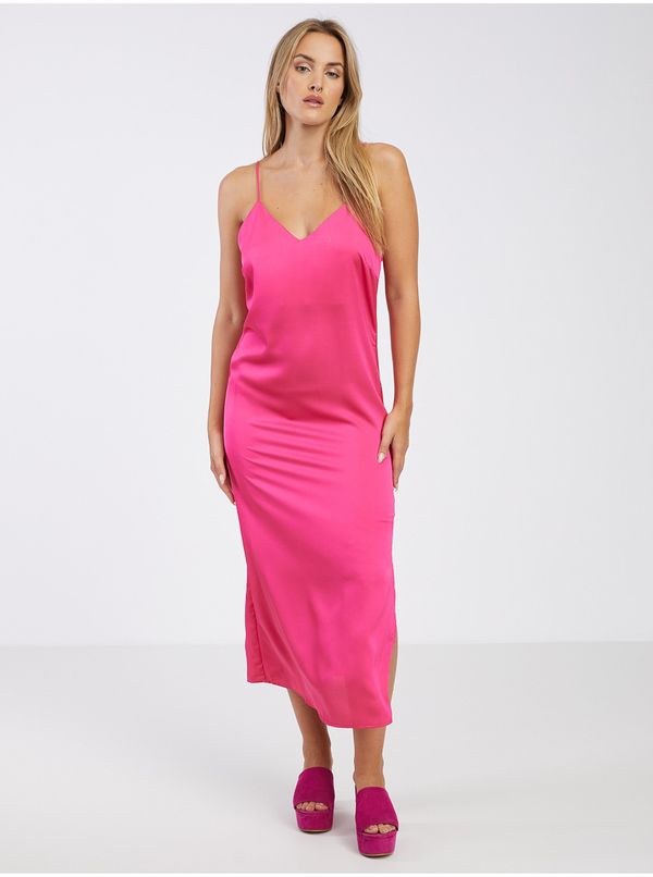 Vila Dark pink ladies satin midishdresses VILA Ellette - Ladies