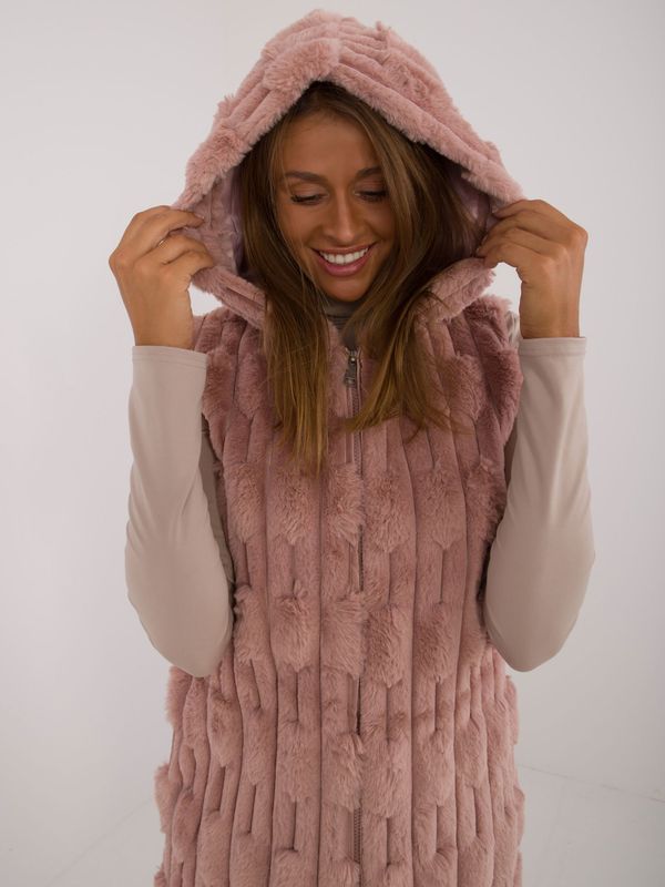 Fashionhunters Dark pink long fur vest with hood